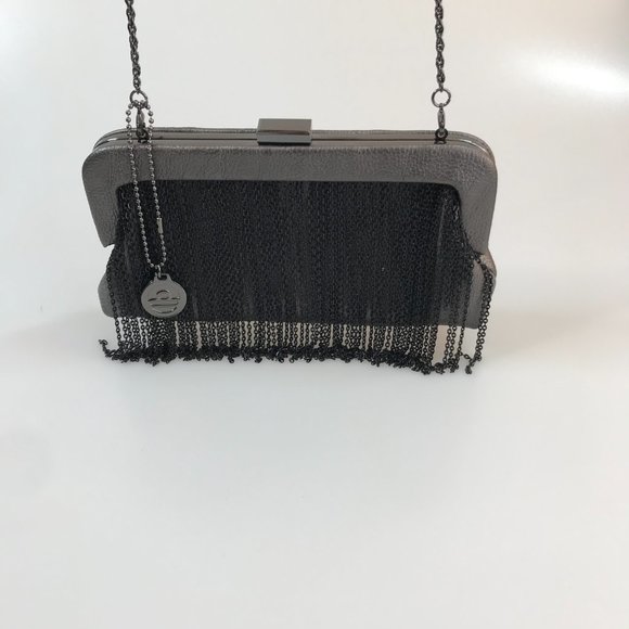 EUC Big Buddha Chain-Fringe Cocktail Bag/Clutch in Pewter Faux Leather - Picture 3 of 10